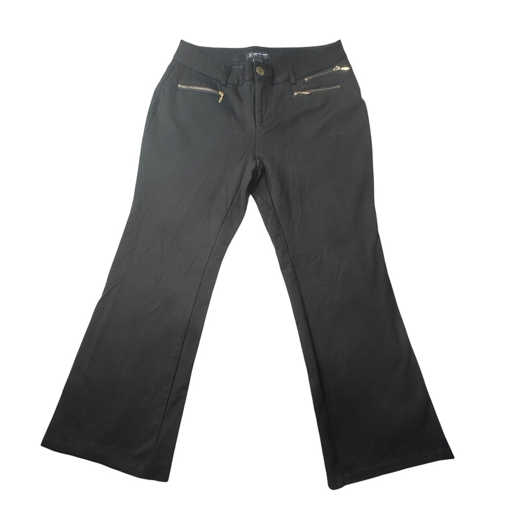 INC Pants Womens 10PS Petite Flare Black Gold Zipper Accents Stretch EXCELLENT
